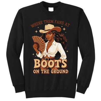 Boots On The Ground Where Them Fans At Black Cowgirl Sweatshirt