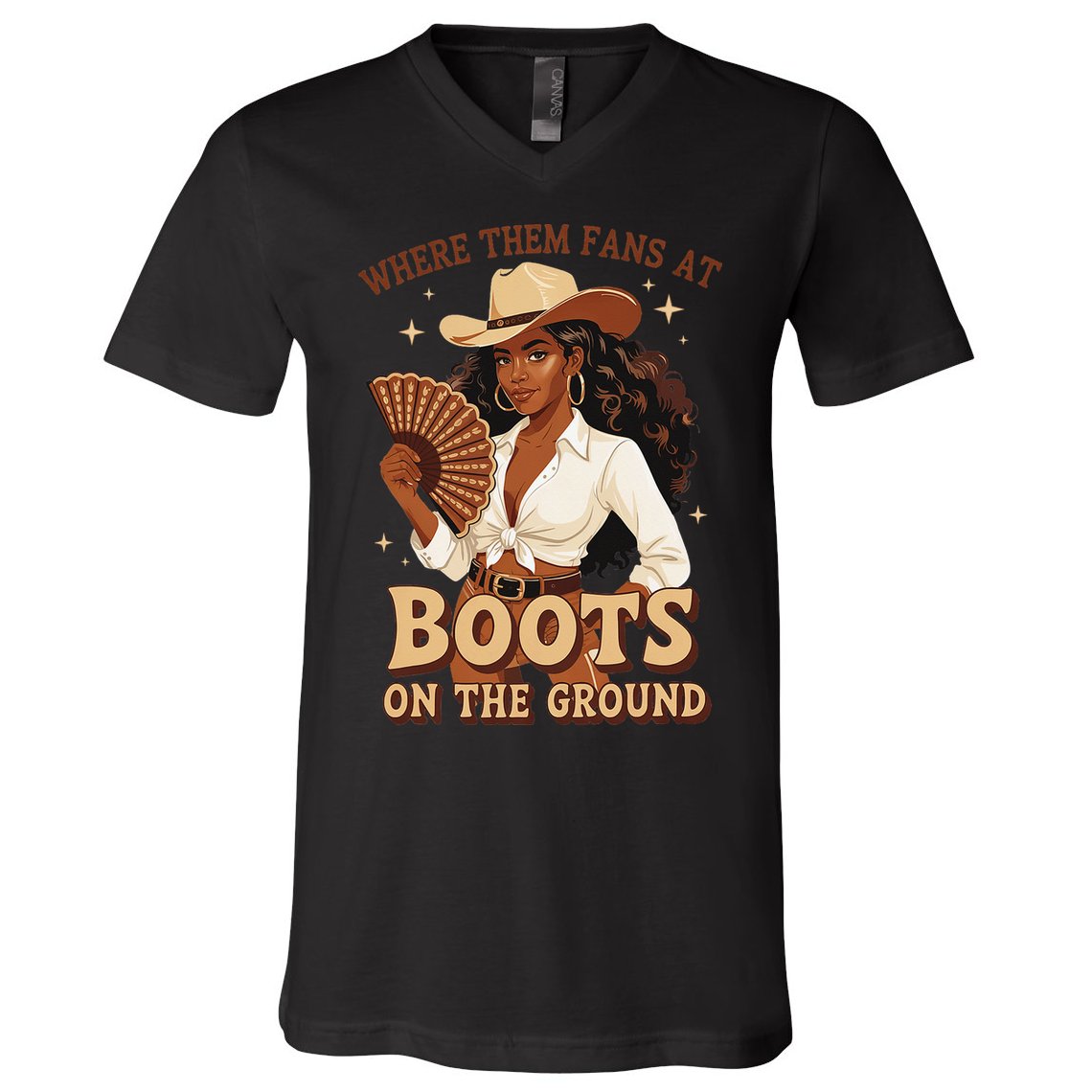 Boots On The Ground Where Them Fans At Black Cowgirl V-Neck T-Shirt