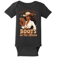 Boots On The Ground Where Them Fans At Black Cowgirl Baby Bodysuit