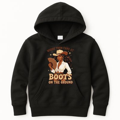 Boots On The Ground Where Them Fans At Black Cowgirl Kids Hoodie