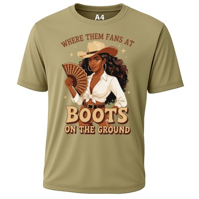Boots On The Ground Where Them Fans At Black Cowgirl Cooling Performance Crew T-Shirt
