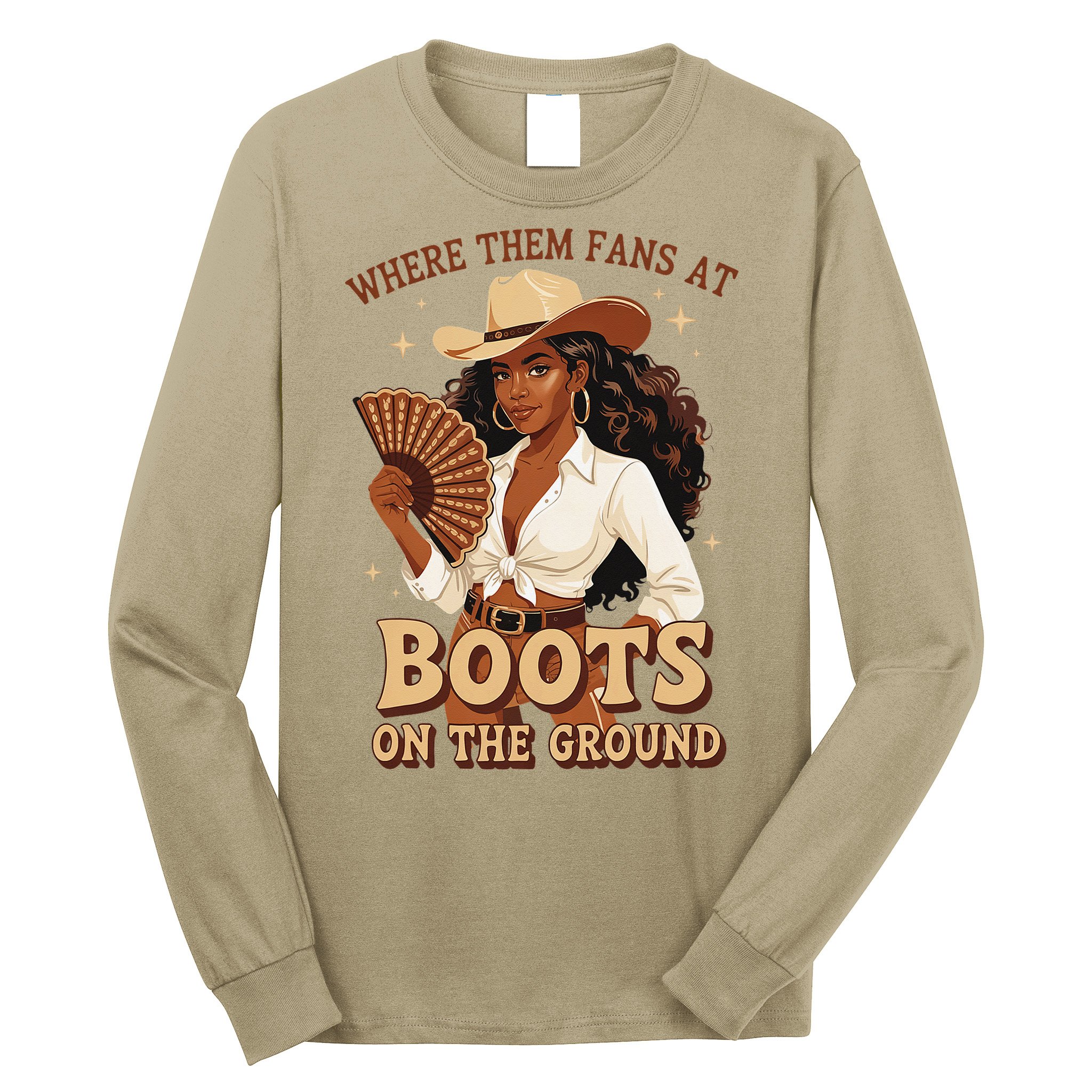 Boots On The Ground Where Them Fans At Black Cowgirl Long Sleeve Shirt