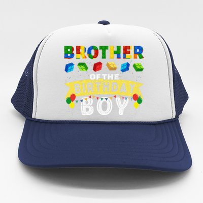 Brother Of The Birthday Boy Building Blocks Master Builder Trucker Hat