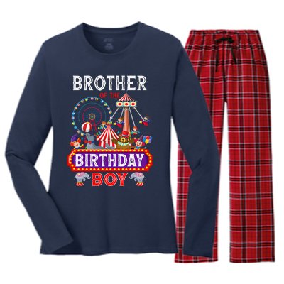 Brother Of The Birthday Boy Carnival Circus 1st Birthday Women's Long Sleeve Flannel Pajama Set 