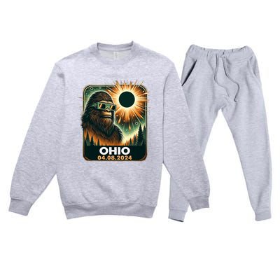 Bigfoot Ohio Total Solar Eclipse 2024 With Eclipse Glasses Premium Crewneck Sweatsuit Set