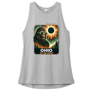 Bigfoot Ohio Total Solar Eclipse 2024 With Eclipse Glasses Ladies PosiCharge Tri-Blend Wicking Tank