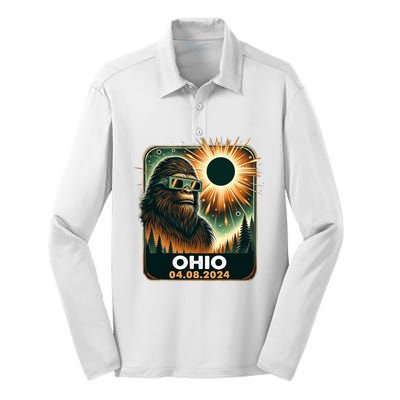 Bigfoot Ohio Total Solar Eclipse 2024 With Eclipse Glasses Silk Touch Performance Long Sleeve Polo