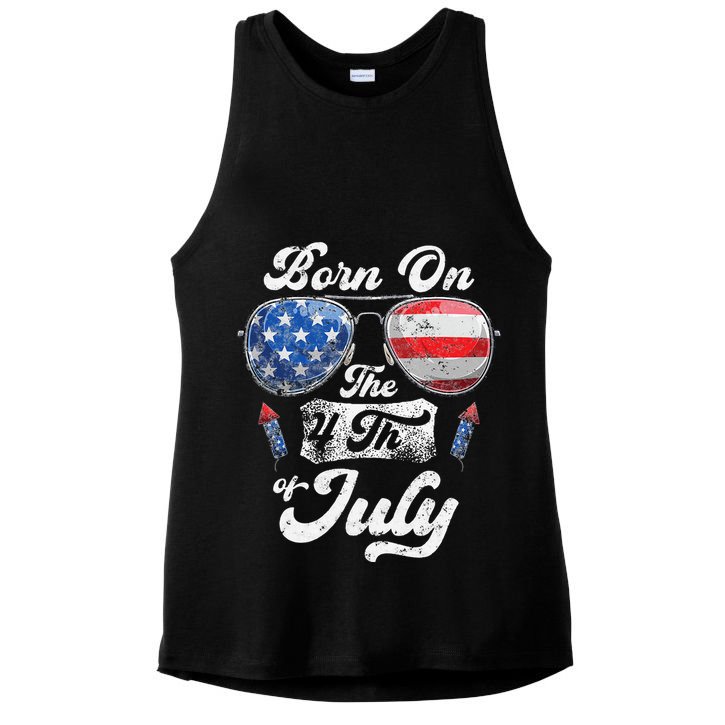 Born On The 4th Of July Birthday Independence Day Ladies PosiCharge Tri-Blend Wicking Tank