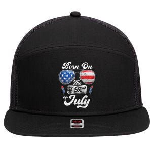 Born On The 4th Of July Birthday Independence Day 7 Panel Mesh Trucker Snapback Hat