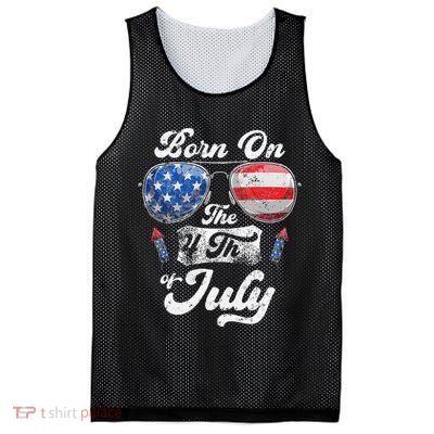 Born On The 4th Of July Birthday Independence Day Mesh Reversible Basketball Jersey Tank
