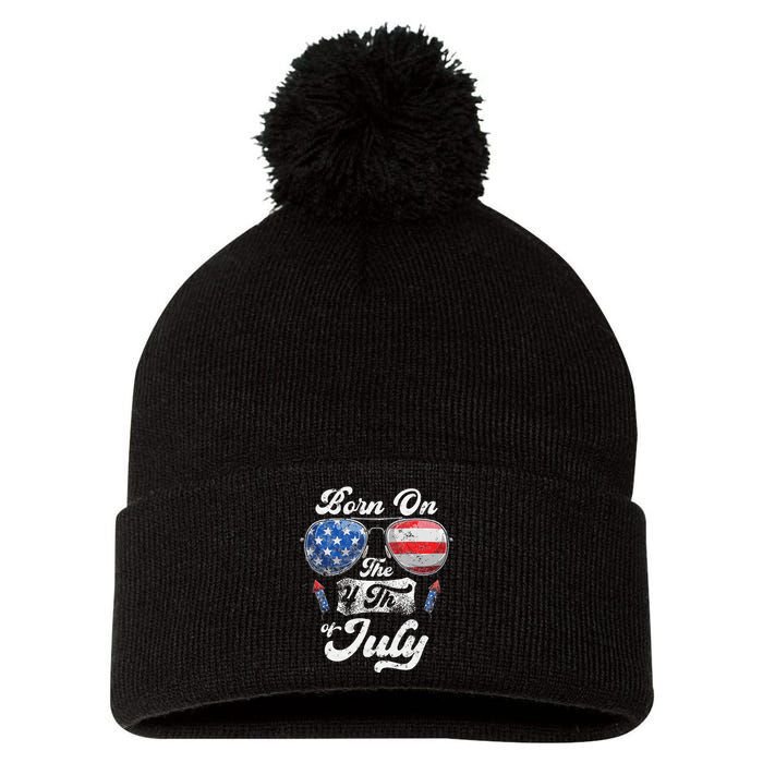 Born On The 4th Of July Birthday Independence Day Pom Pom 12in Knit Beanie