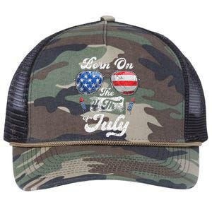 Born On The 4th Of July Birthday Independence Day Retro Rope Trucker Hat Cap