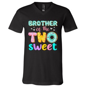 Brother Of The Two Sweet Donut Birthday Family Theme Girl V-Neck T-Shirt