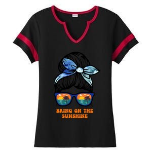 Bring On The Sunshine Messy Bun Sunsets Summer Funny Beach Cool Gift Ladies Halftime Notch Neck Tee