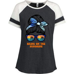 Bring On The Sunshine Messy Bun Sunsets Summer Funny Beach Cool Gift Enza Ladies Jersey Colorblock Tee