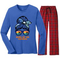 Bring On The Sunshine Messy Bun Sunsets Summer Funny Beach Cool Gift Women's Long Sleeve Flannel Pajama Set 