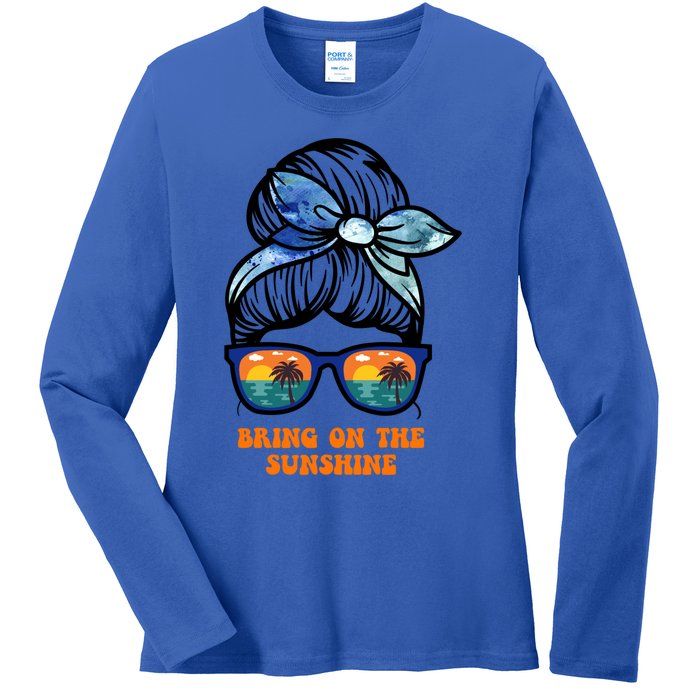 Bring On The Sunshine Messy Bun Sunsets Summer Funny Beach Cool Gift Ladies Long Sleeve Shirt