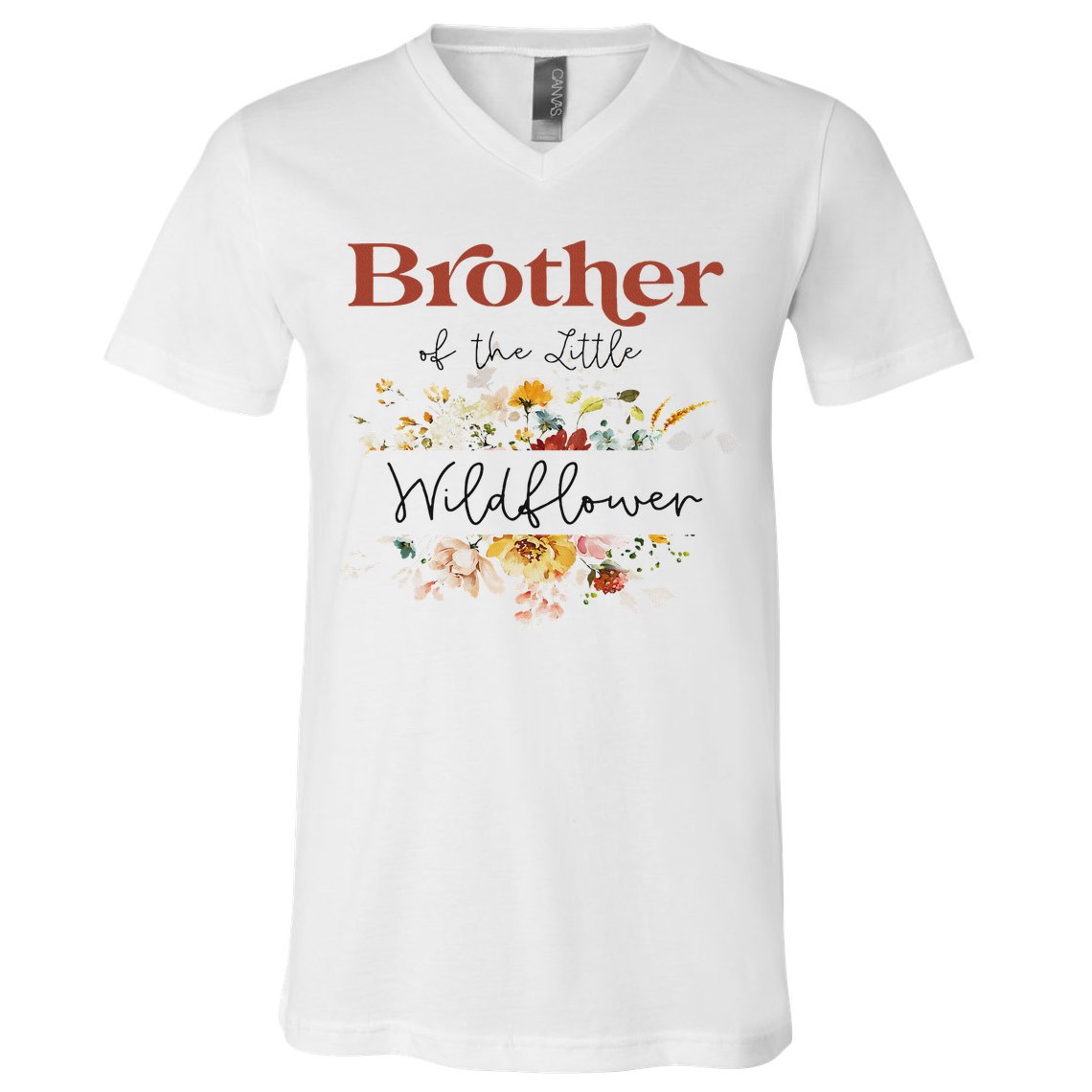 Brother Of The Little Wildflower Birthday Party Baby Shower V-Neck T-Shirt