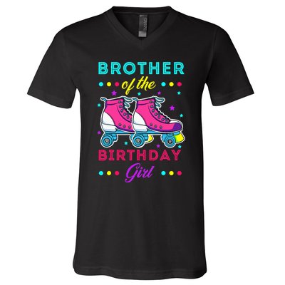 Brother of the Birthday Roller Skates Bday Skating V-Neck T-Shirt