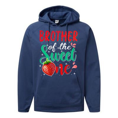 Brother Of The Sweet One Strawberry 1st Birthday Family Performance Fleece Hoodie