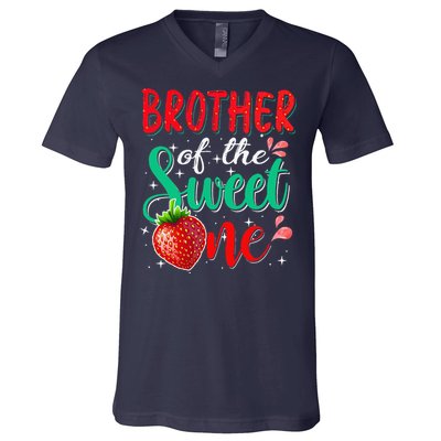 Brother Of The Sweet One Strawberry 1st Birthday Family V-Neck T-Shirt