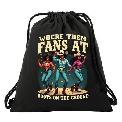 boots on the ground where them fans at Drawstring Bag