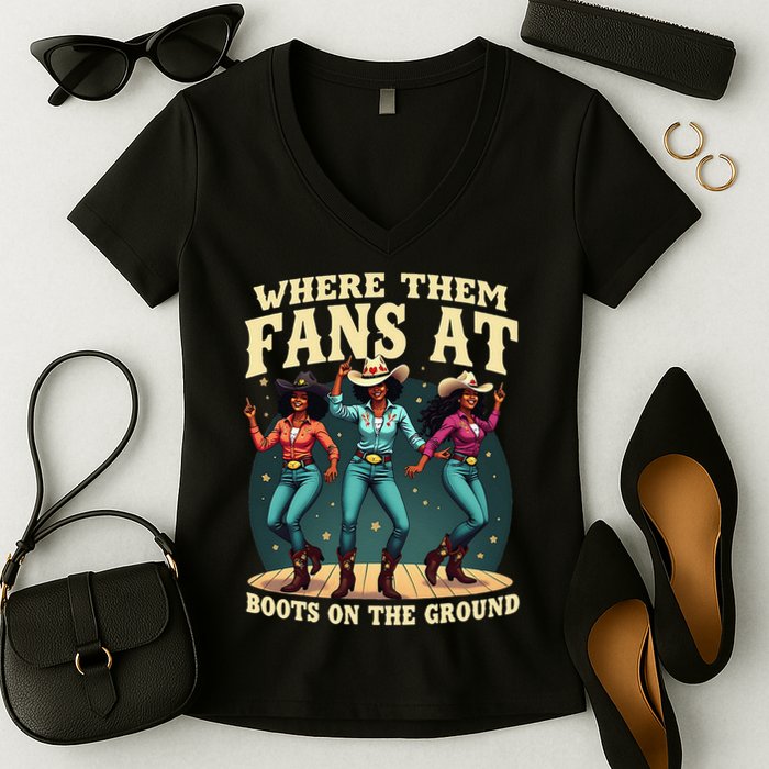 boots on the ground where them fans at Women's V-Neck T-Shirt