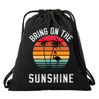 Bring On The Sunshine Vintage Sunset Palm Tree Flamingo Gift Drawstring Bag