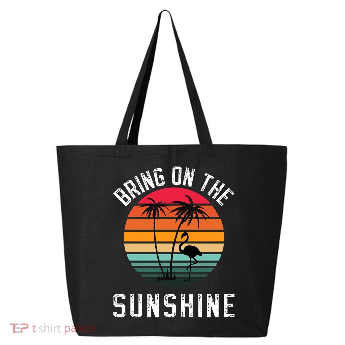 Bring On The Sunshine Vintage Sunset Palm Tree Flamingo Gift 25L Jumbo Tote