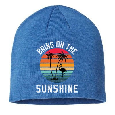 Bring On The Sunshine Vintage Sunset Palm Tree Flamingo Gift Sustainable Beanie