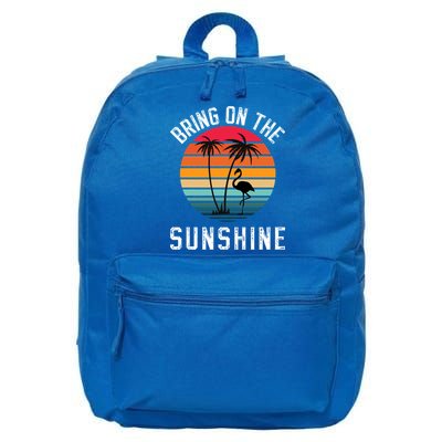 Bring On The Sunshine Vintage Sunset Palm Tree Flamingo Gift 16 in Basic Backpack