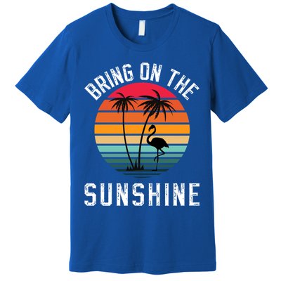 Bring On The Sunshine Vintage Sunset Palm Tree Flamingo Gift Premium T-Shirt