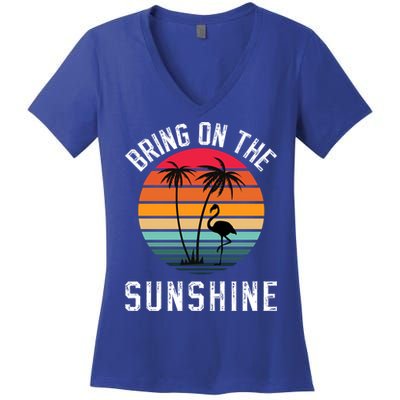 Bring On The Sunshine Vintage Sunset Palm Tree Flamingo Gift Women's V-Neck T-Shirt