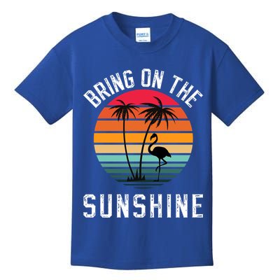 Bring On The Sunshine Vintage Sunset Palm Tree Flamingo Gift Kids T-Shirt