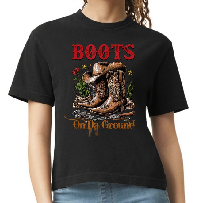 Boots On The Ground Cowgirl Linedance Boot Cowboy Western Comfort Colors Boxy T-Shirt