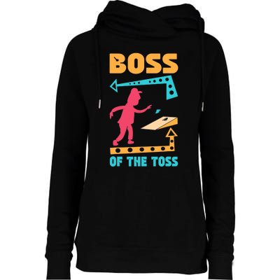 Boss Of The Toss Dad Cornhole Game Bean Bag Toss Funny Womens Funnel Neck Pullover Hood