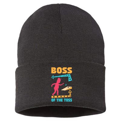 Boss Of The Toss Dad Cornhole Game Bean Bag Toss Funny Sustainable Knit Beanie