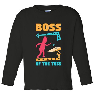 Boss Of The Toss Dad Cornhole Game Bean Bag Toss Funny Toddler Long Sleeve Shirt