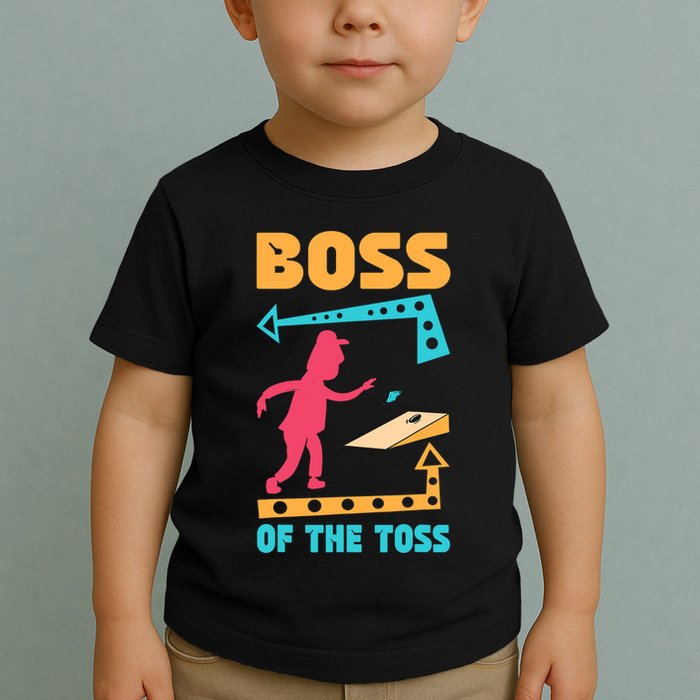 Boss Of The Toss Dad Cornhole Game Bean Bag Toss Funny Toddler T-Shirt