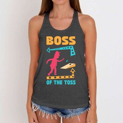 Boss Of The Toss Dad Cornhole Game Bean Bag Toss Funny Women's Knotted Racerback Tank