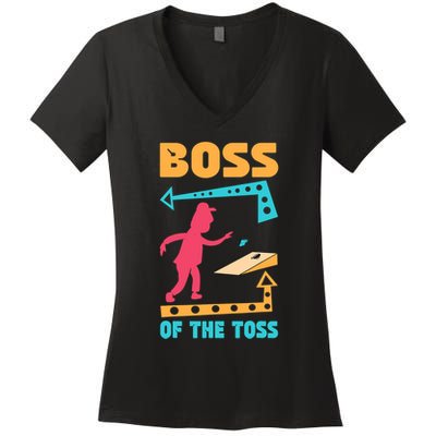 Boss Of The Toss Dad Cornhole Game Bean Bag Toss Funny Women's V-Neck T-Shirt