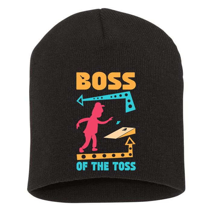 Boss Of The Toss Dad Cornhole Game Bean Bag Toss Funny Short Acrylic Beanie