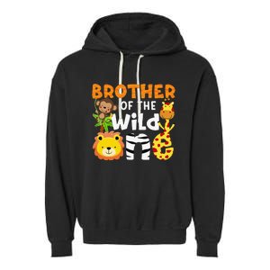 Brother of the Wild One Zoo Theme Bday Safari Jungle Animals Garment-Dyed Fleece Hoodie