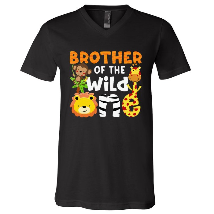 Brother of the Wild One Zoo Theme Bday Safari Jungle Animals V-Neck T-Shirt