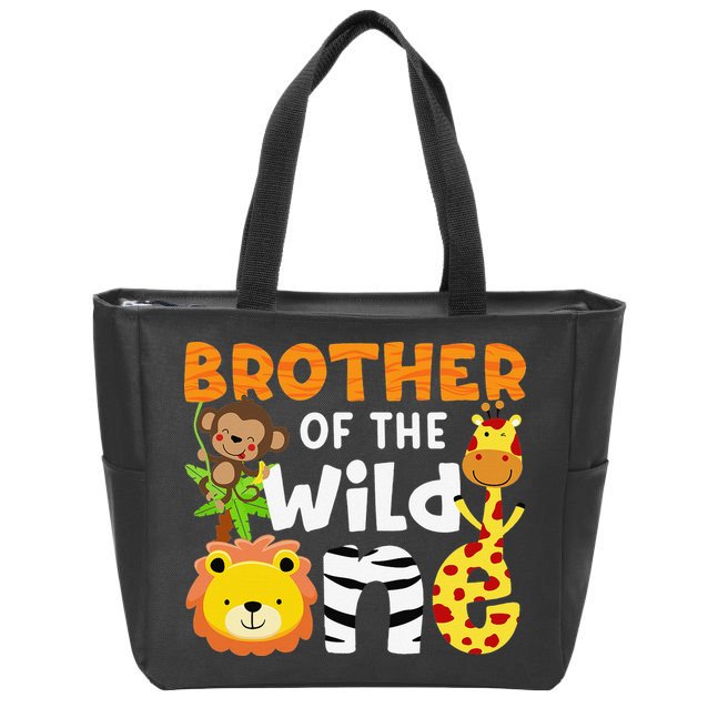 Brother of the Wild One Zoo Theme Bday Safari Jungle Animals Zip Tote Bag