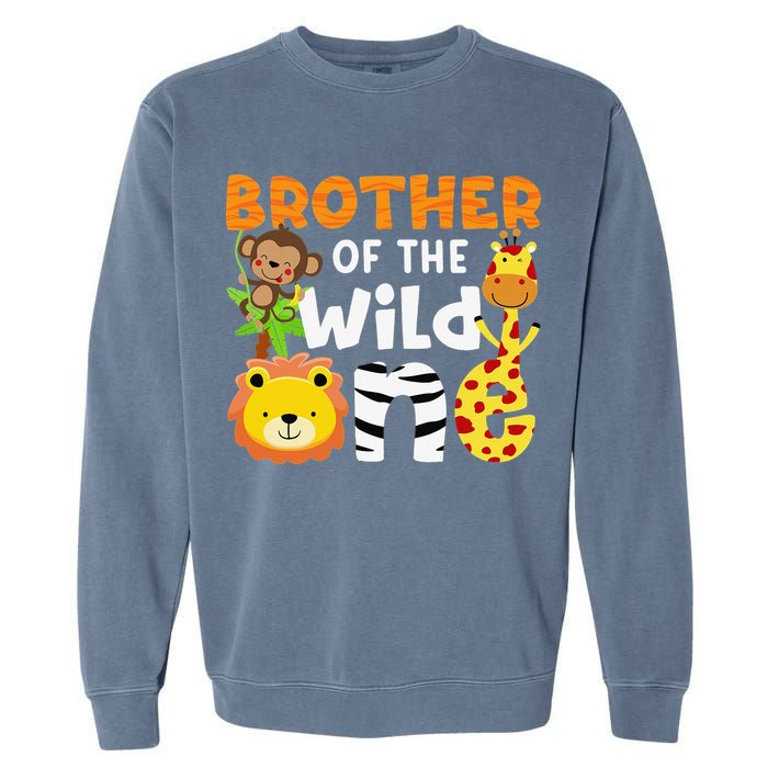 Brother of the Wild One Zoo Theme Bday Safari Jungle Animals Garment-Dyed Sweatshirt