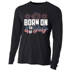 Born On The Fourth Of July 4th Of July Birthday Patriotic Cooling Performance Long Sleeve Crew