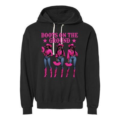 Boots On The Ground Western Southern Melanin Black Cowgirl Garment-Dyed Fleece Hoodie