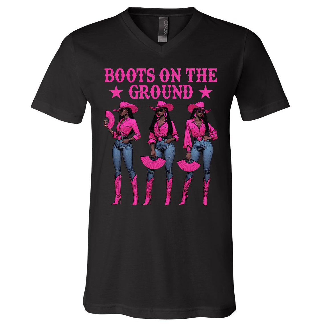 Boots On The Ground Western Southern Melanin Black Cowgirl V-Neck T-Shirt