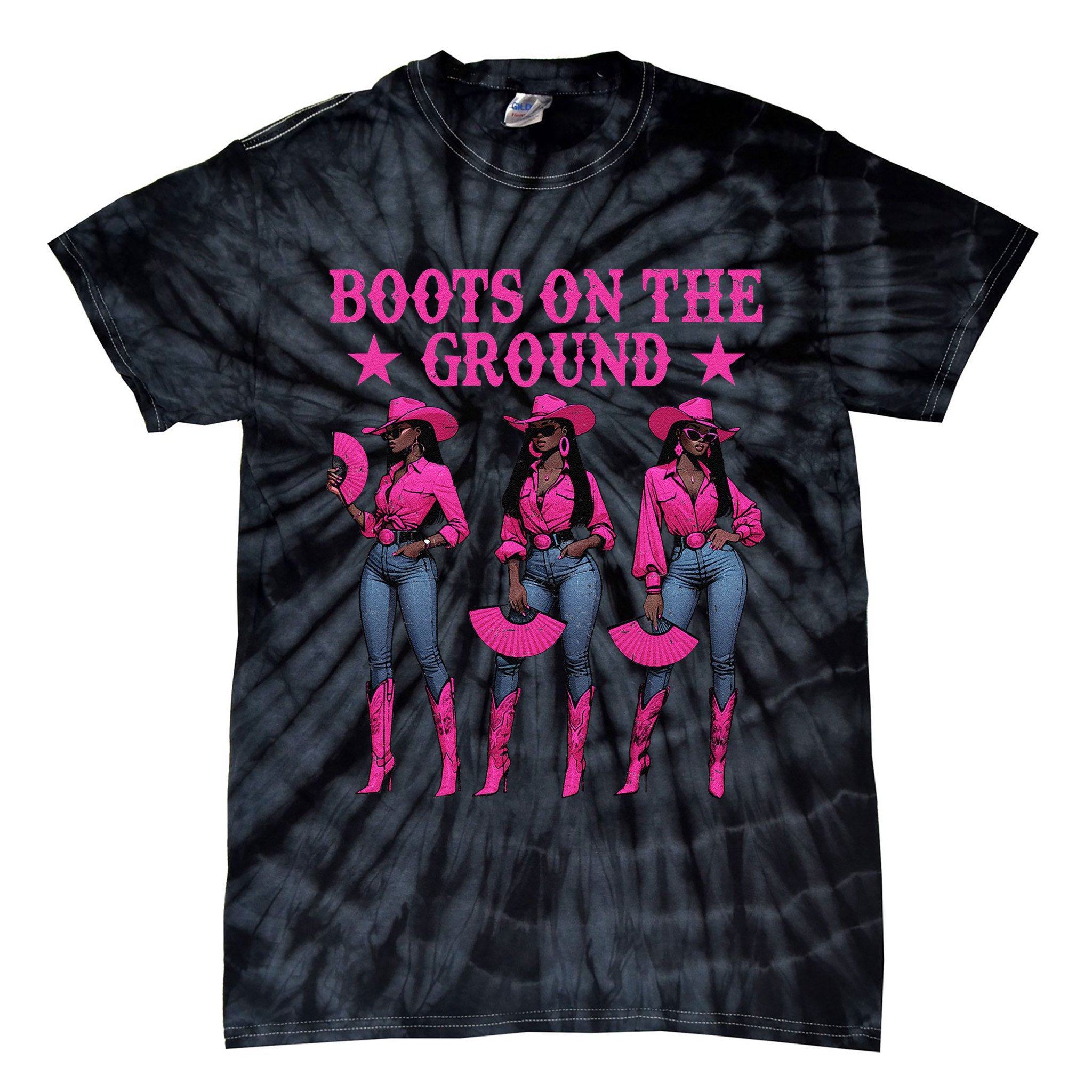 Boots On The Ground Western Southern Melanin Black Cowgirl Tie-Dye T-Shirt